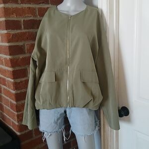 Bomber Jacket With Front Pockets, Womens XL, Collarless Zip Coat, Gorp Utility